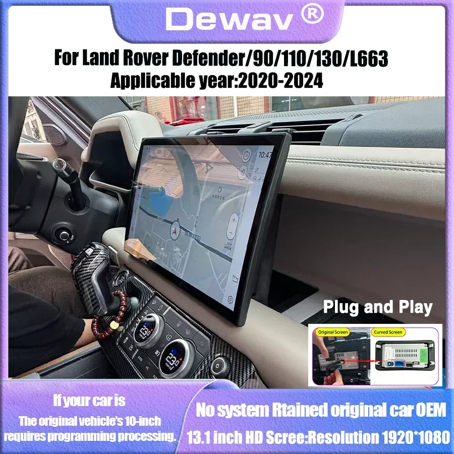13.1 inch Carplay Curved HD Touch Screen for Land Rover Defender 90/110/130 L663 Multimedia Player Screen Retain OEM Systems