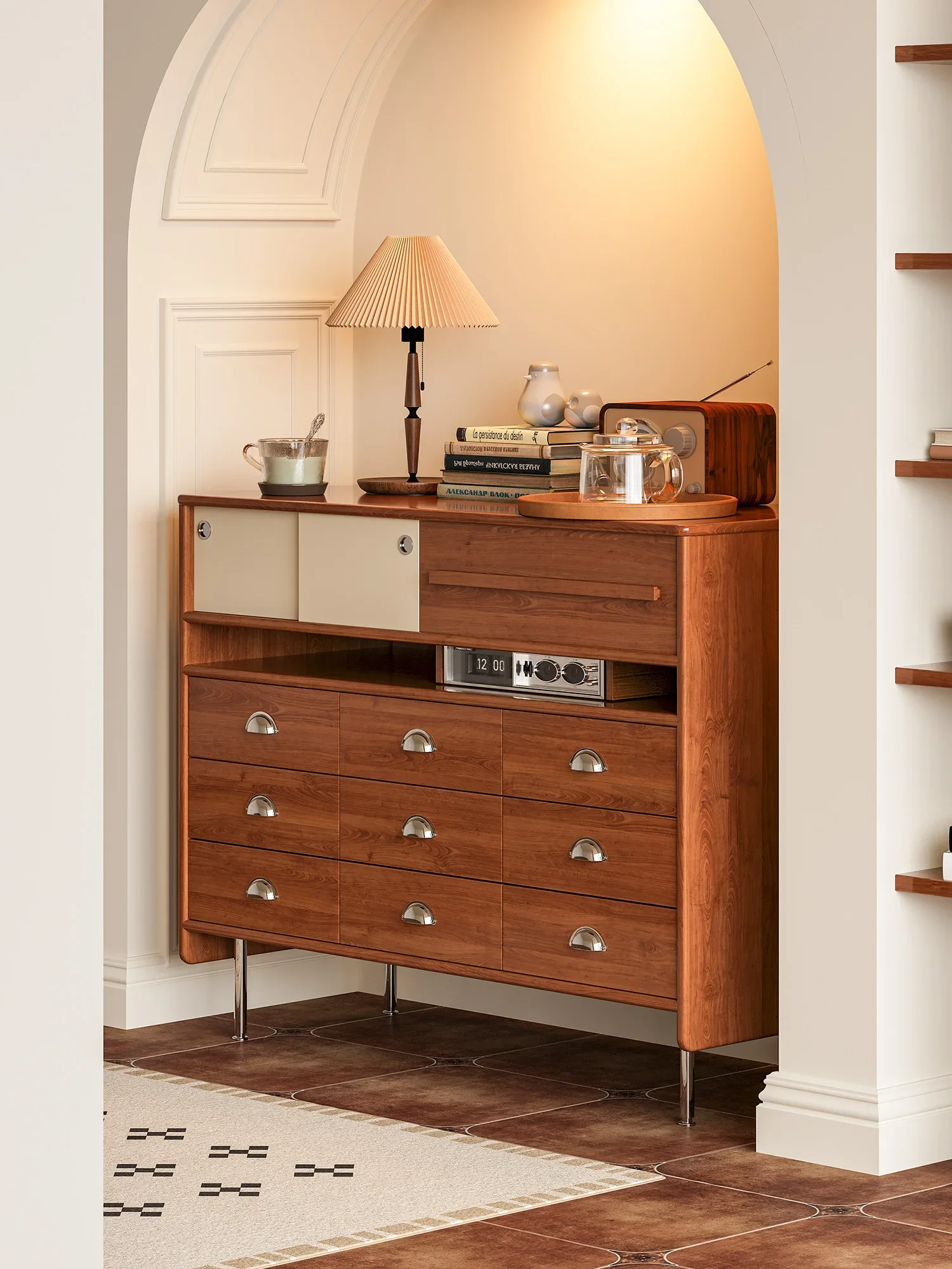 Simple solid wood chest, design sense living room bedroom locker, retro style home multi-side cabinet drawer #6