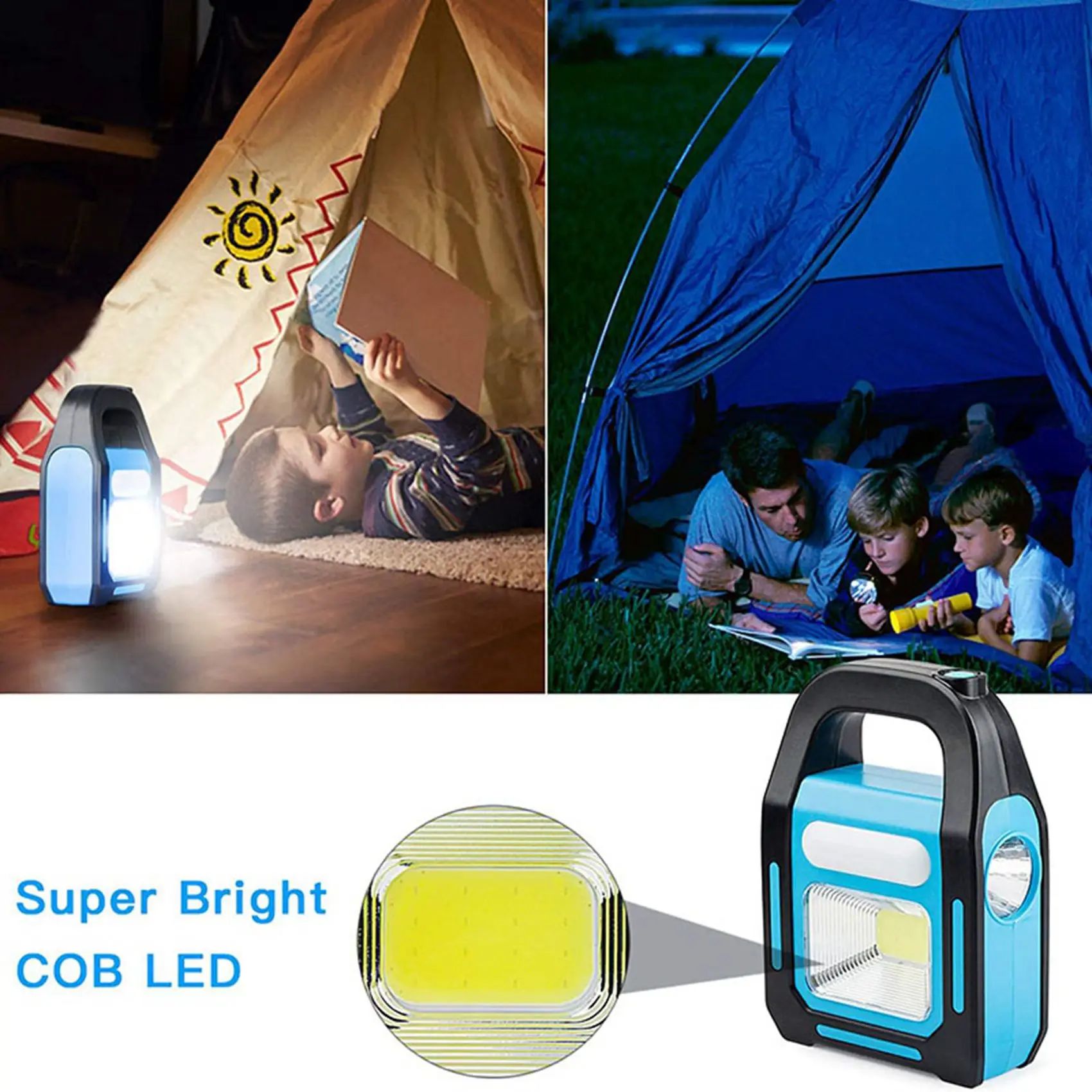 2X 3 In 1 Solar USB Rechargeable COB LED Camping Lantern, Charging For Device, Waterproof Emergency Flashlight LED Light