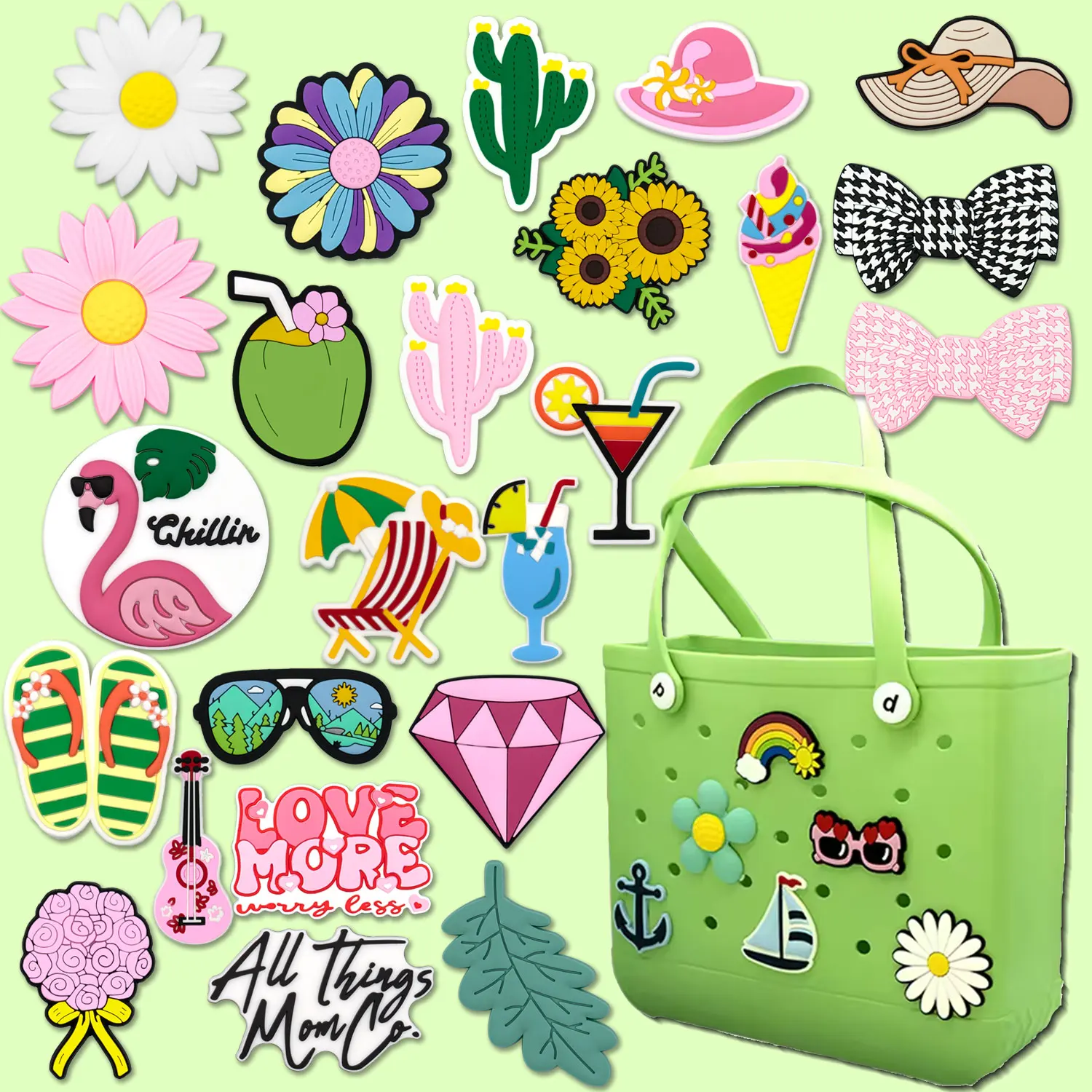 

1pcs Cactus Sunflower Charms For Beach Bag Accessories Ice Cream Drink Handbag Decoration Bow Guitar Beach Tote Bag Accessories