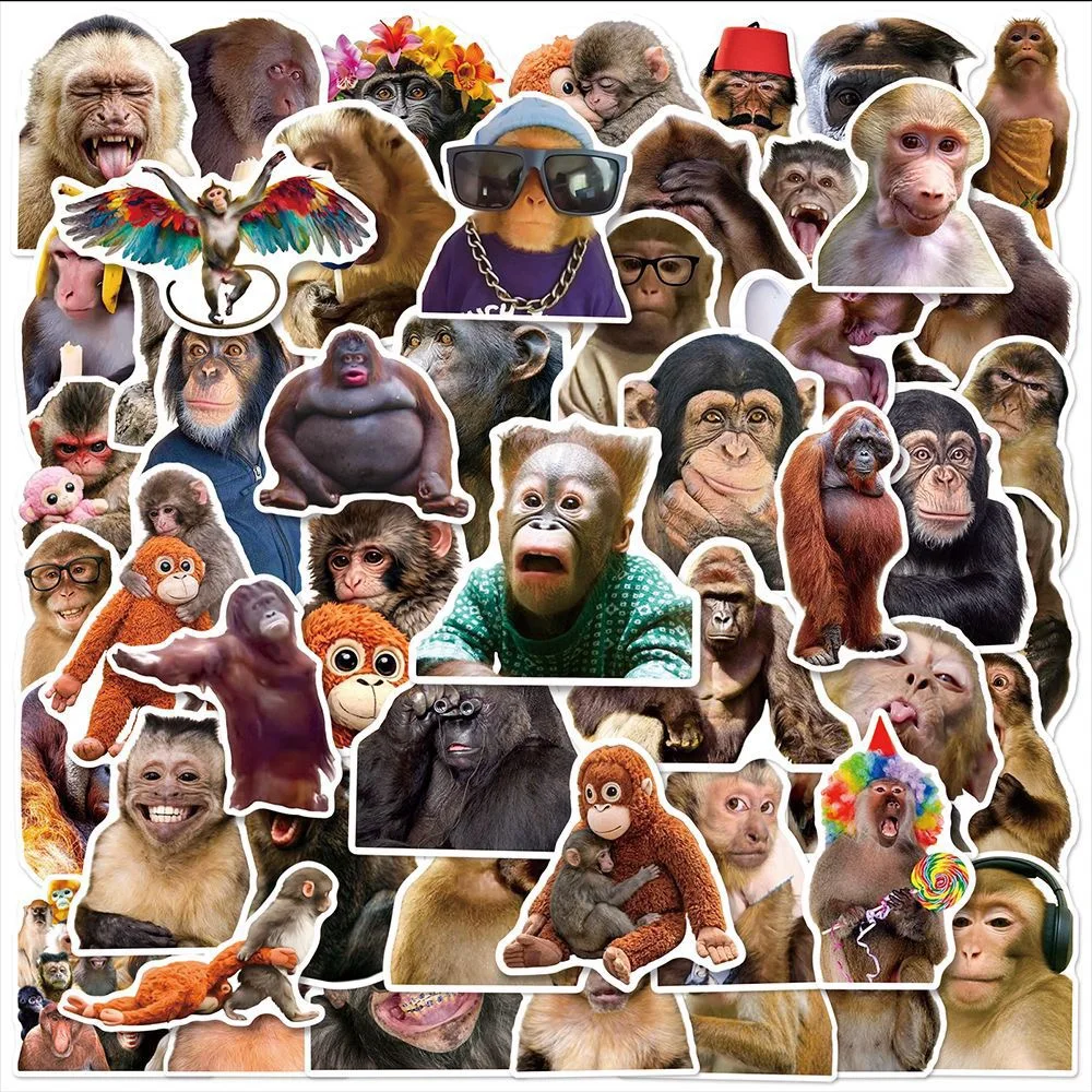 50Pcs Crazy Funny Monkey & Orangutan Doodle Stickers Waterproof Decals for Stationery Notebook Helmet Motorcycle Suitcase Fridge