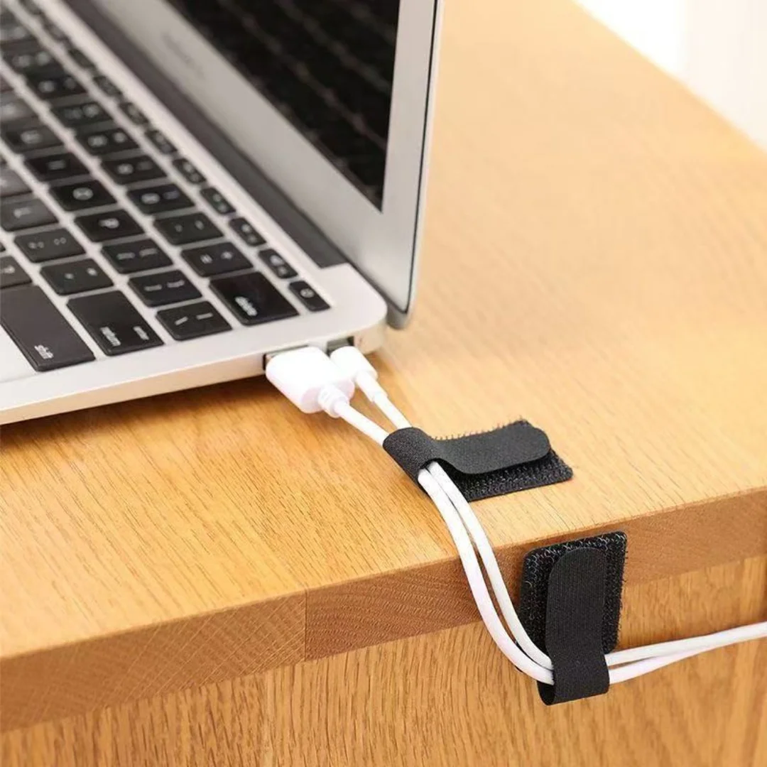 Wire hook and loop ties, adhesive ties, reusable wire organizers, computer accessories, household and office essentials
