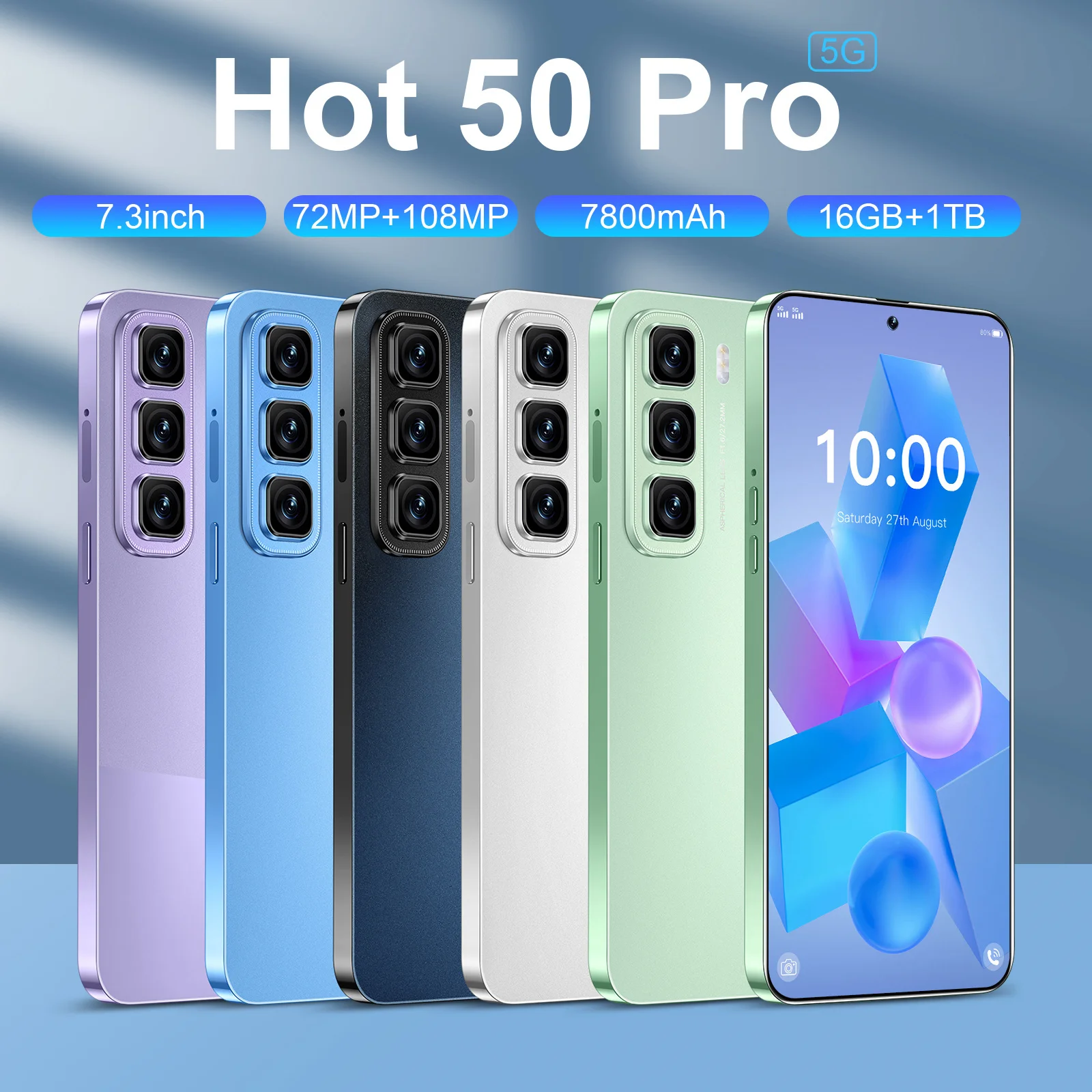 

2025 Original Hot 50 Pro 7.3 Inch 4G 5G Smartphone 7800mAh Cell Phone Android 14 Global Version 1TB Smart Mobile Phones Celular