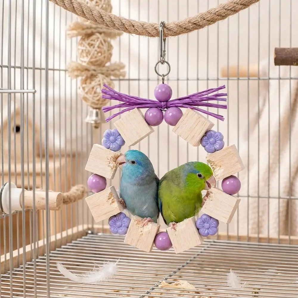 Ring-shaped Wooden Parrot Chewing Colorful Beads Bite Resistant Beak Grinding Wear Resistant Solid Wood Parrot Enrichment