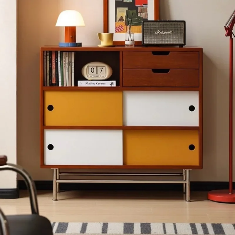 

French retro solid wood dining side cabinet, antique style wall integrated locker, household cabinet, rack locker