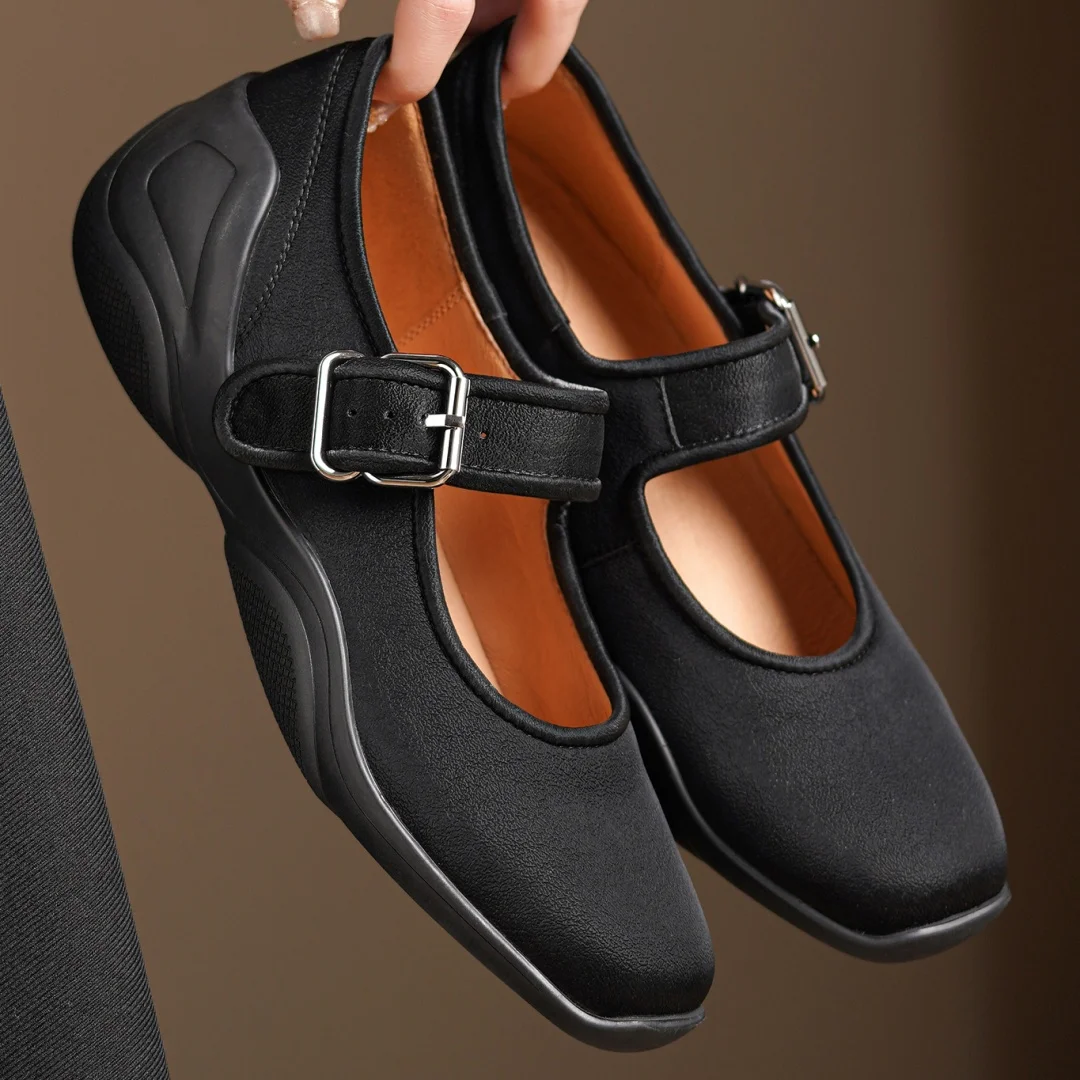 Women's sheepskin metal buckle slip-on Mary Jane flats sneakers high quality soft comfortable casual female daily walking shoes