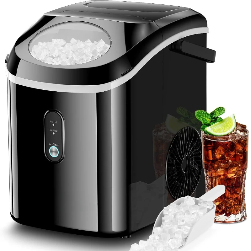 Ice Makers Countertop Nugget Cubes,Portable Ice Maker,Self Cleaning Pebble Ice Machine,33lbs/24h, Lower Noise, Small Sonic