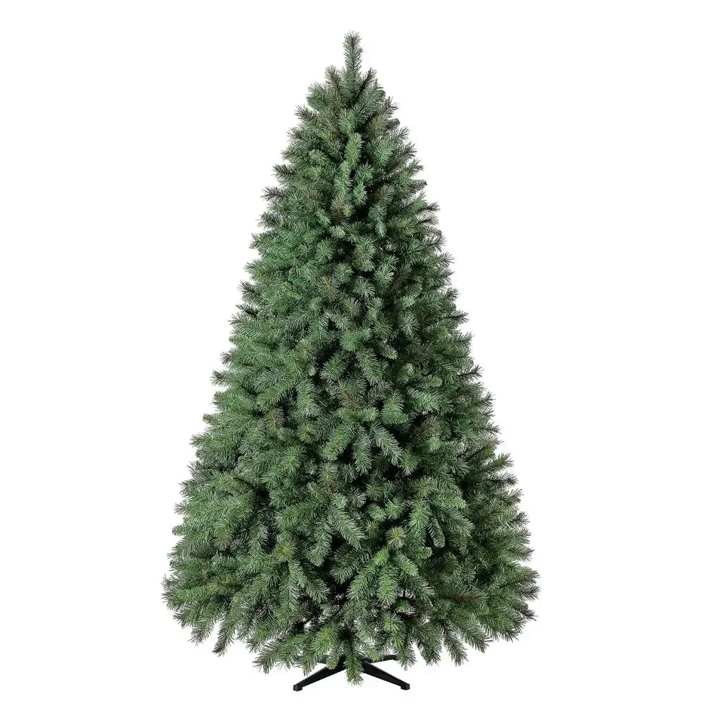 7.5ft Donner Fir Non-lit Artificial Christmas Tree Easy Setup 1,270 Branch Tips Sturdy Metal Stand Indoor Use Green Triangular