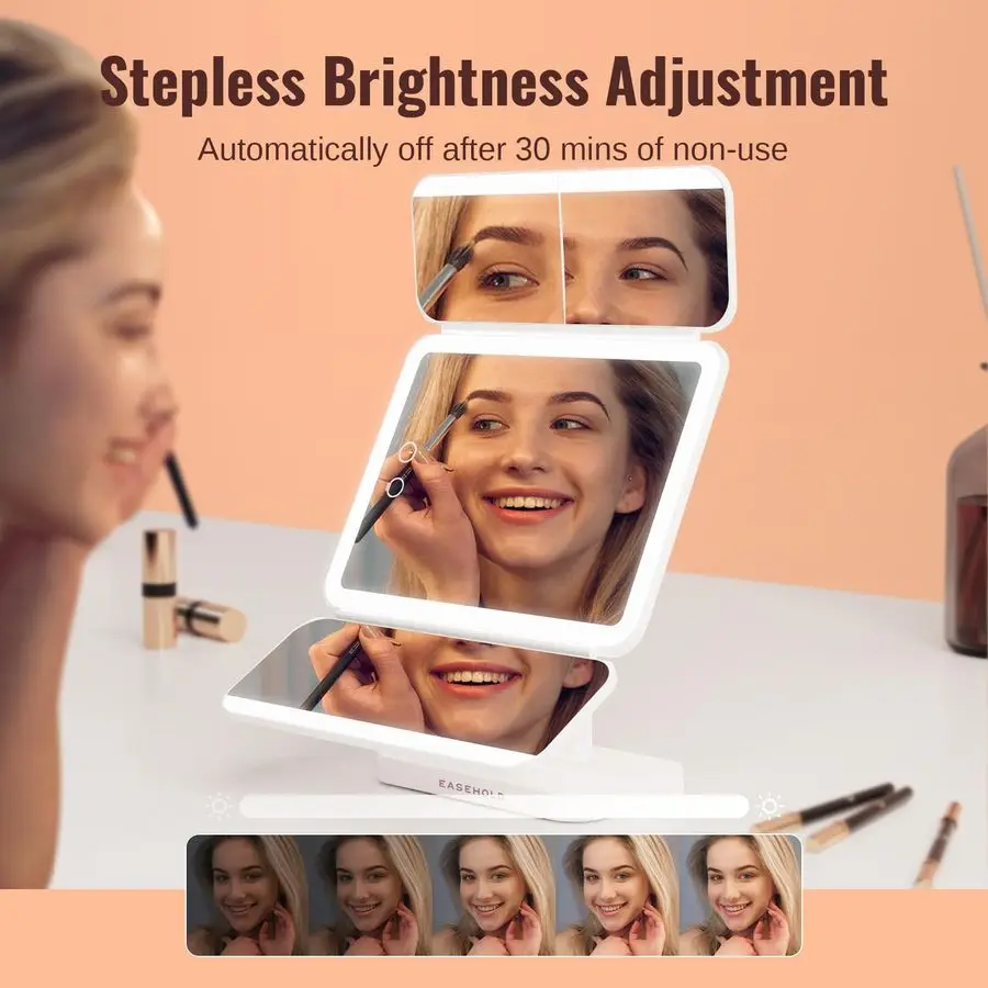 กระจกแต่งหน้าแบบมีไฟพร้อมกำลังขยาย, กระจกแต่งหน้าแบบมีไฟ, กระจกขยาย 2X 3X 10X, กระจก LED แบบชาร์จไฟได้ 3 สี