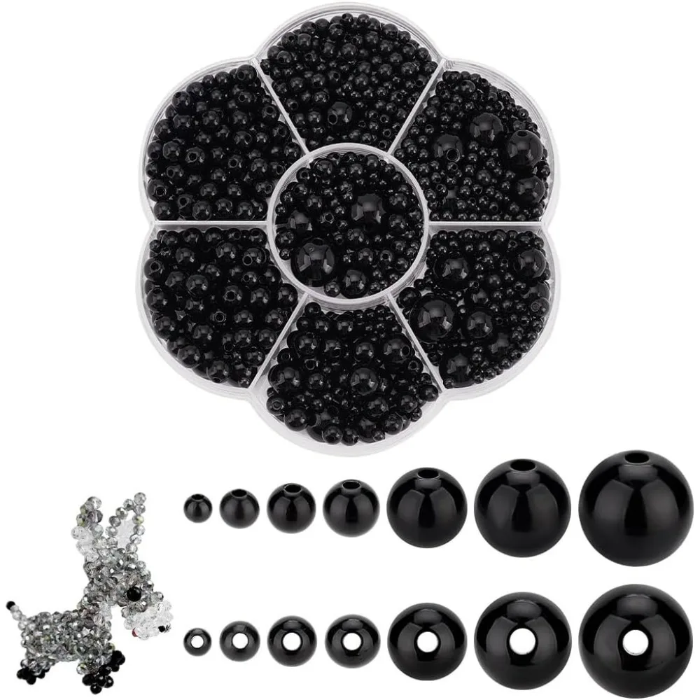 1150pcs Black Eye Beads, Mini Craft Eyes Beads Bears Teddy Puppets Decor Sewing Eyes Loose Spacer Beads for Crochet Crafts