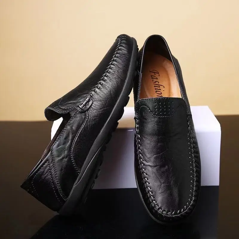 Men Casual Shoes Luxury Brand Leather Mens Loafers Moccasins Breathable Slip on Black Driving Shoes Plus Size 37-46