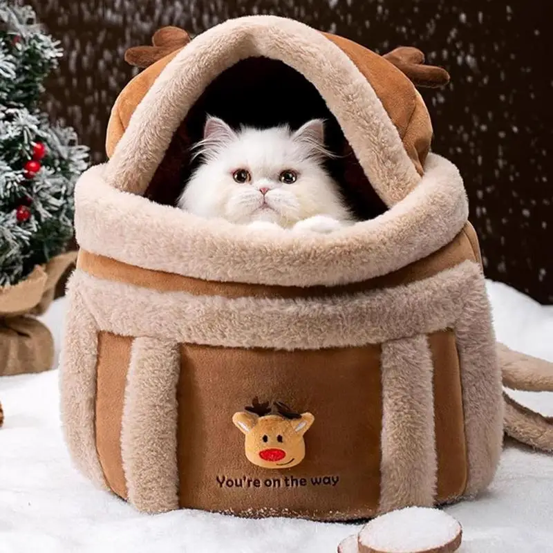 Cat Carrier Backpack Winter Warm Small Pet Carring Bag Soft Plush Pets Cage For Outdoor Travel Pet Hanging Chest Bag Winter New