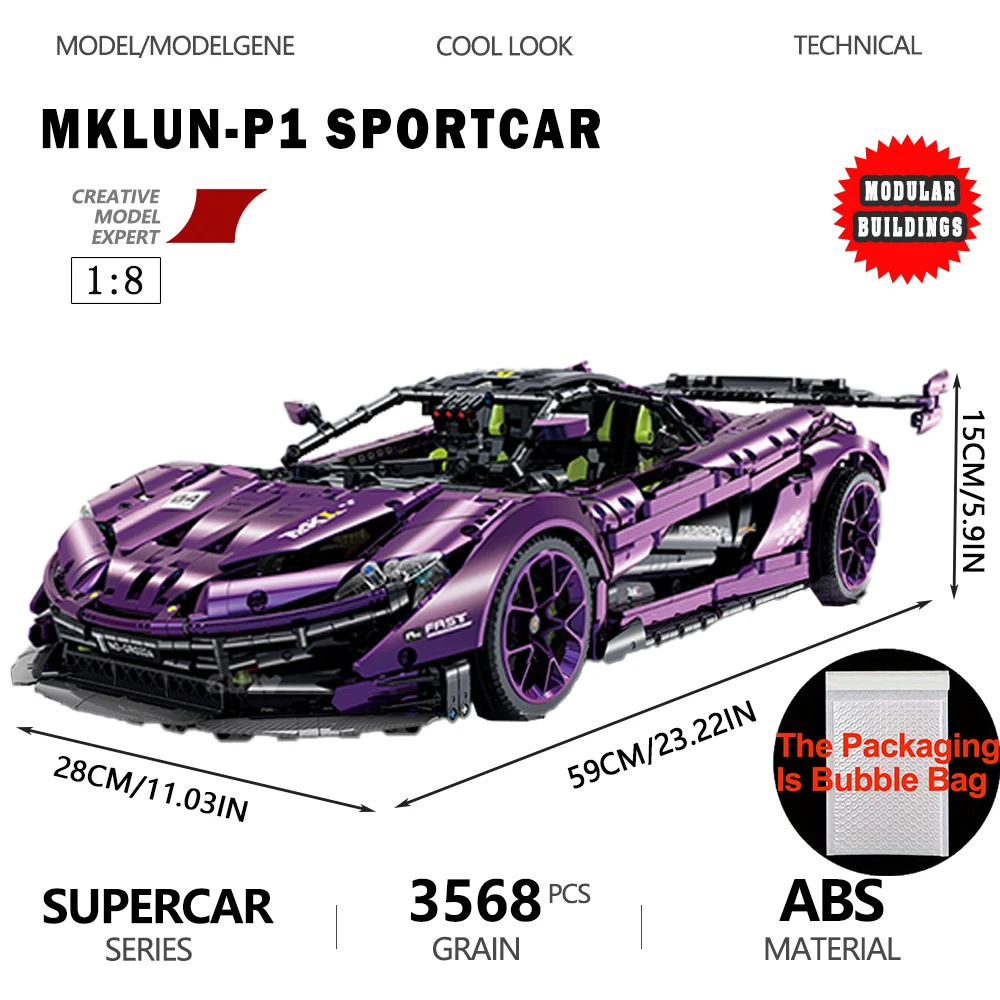 1:8 Scale Supercar Model Building Block MKLUN P1 Technical Car Assembly High-tech Bricks Decoration Set 3568PCS Kid Toy For Gift