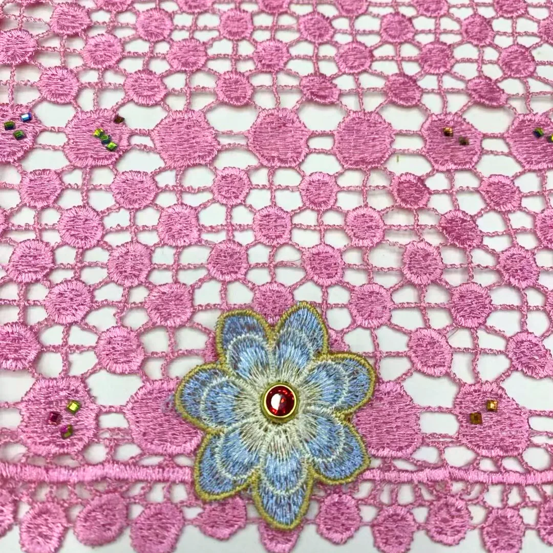 African Water Soluble Fabric 5 Yards High Quality Nigerian Guipure Cord Lace Rhinestones Tulle Fabric For Wedding Dress Party