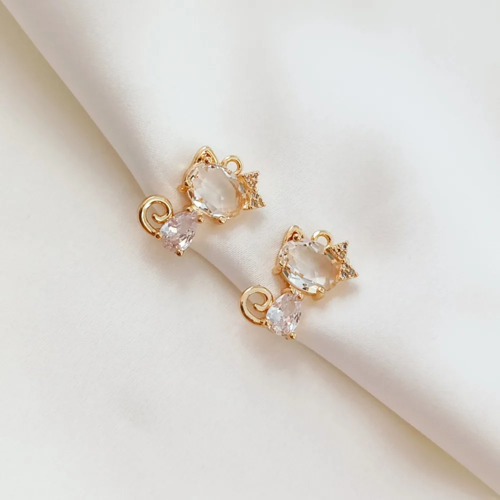 14K Gold-plated Zircon Transparent Crystal Queen Cat Pendant Bracelet Necklace Pendant DIY Accessory