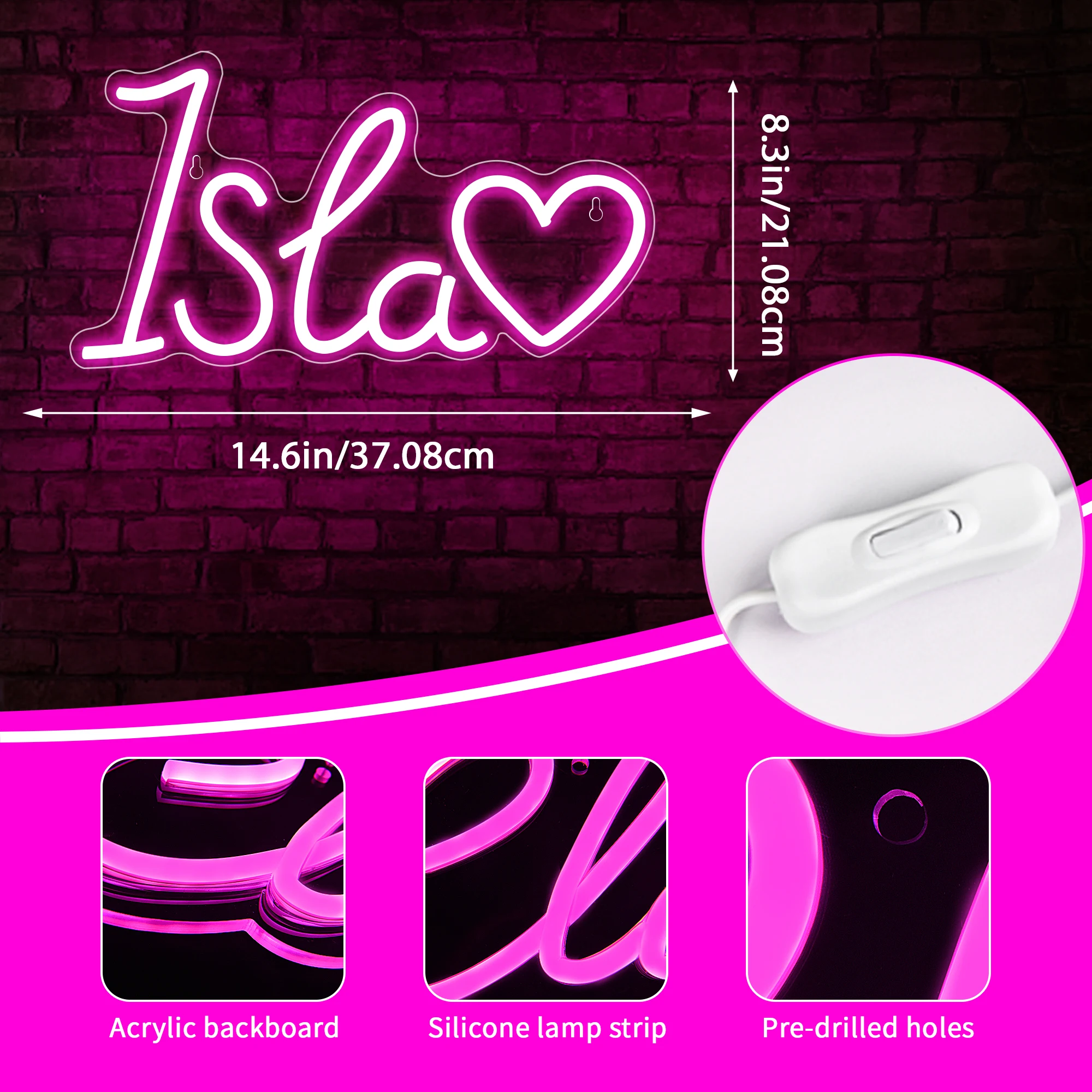 Name Neon Sign Personalized Neon Light for Bedroom Birthday Party Decor USB Powered Neon Light