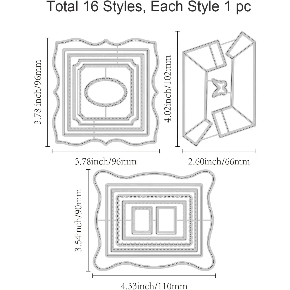 Flip Fly Out Window Cutting Dies Rectangular Frame Irregular Edges Embossing Stencils Template for Decorative Embossing Paper