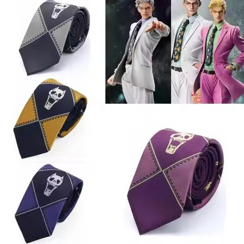 Mens Kira Yoshikage KILLER QUEEN Demon Skull Skeleton Jacquard Tie 145cm Necktie Cosplay Prop