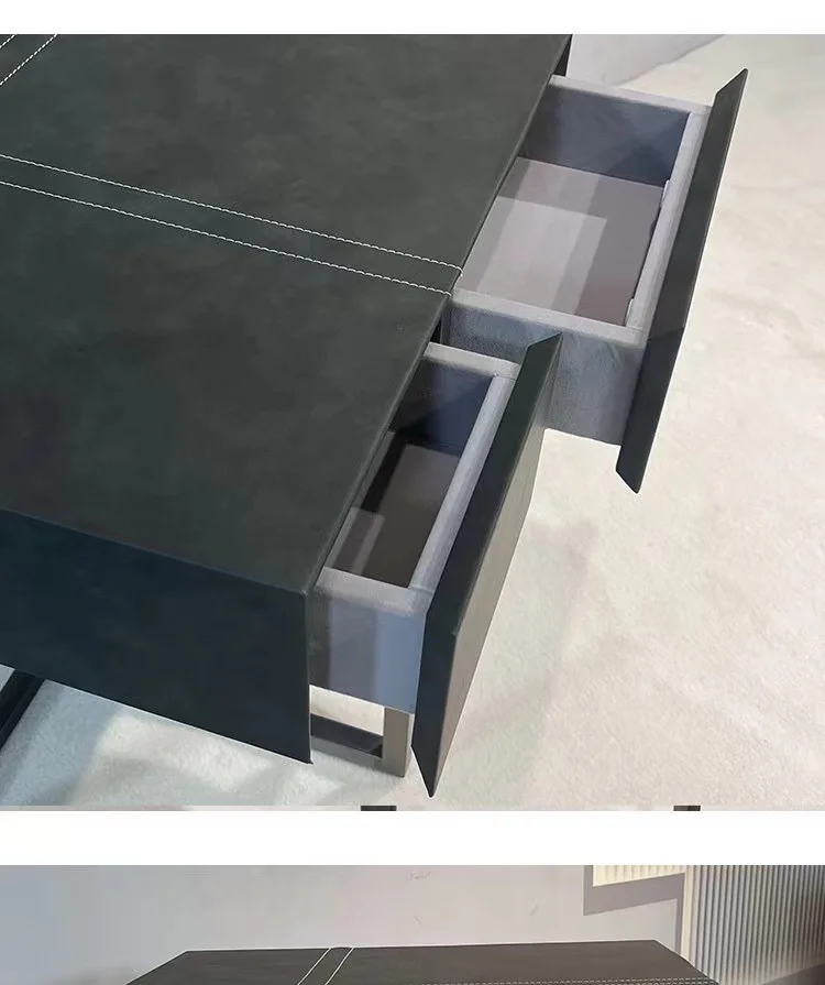 طاولة بجانب السرير مصنوعة من الخشب الصلب بالكامل مصممة بشكل إبداعي من الجلد غير اللامع وخفيفة الوزن وطاولة بجانب السرير إيطالية بسيطة #4