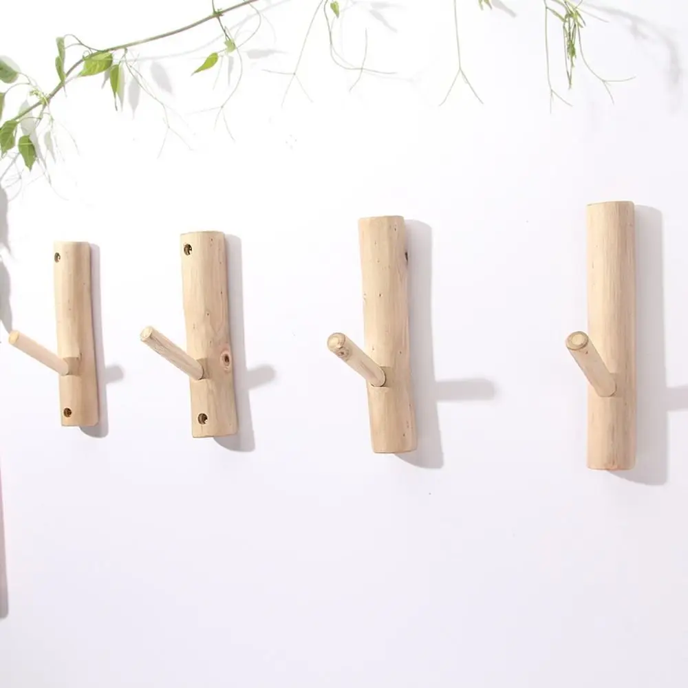 パンチフリーナチュラルツリーブランチフック、素朴な服のフック、装飾的なキーハットジュエリー、家の装飾、2個