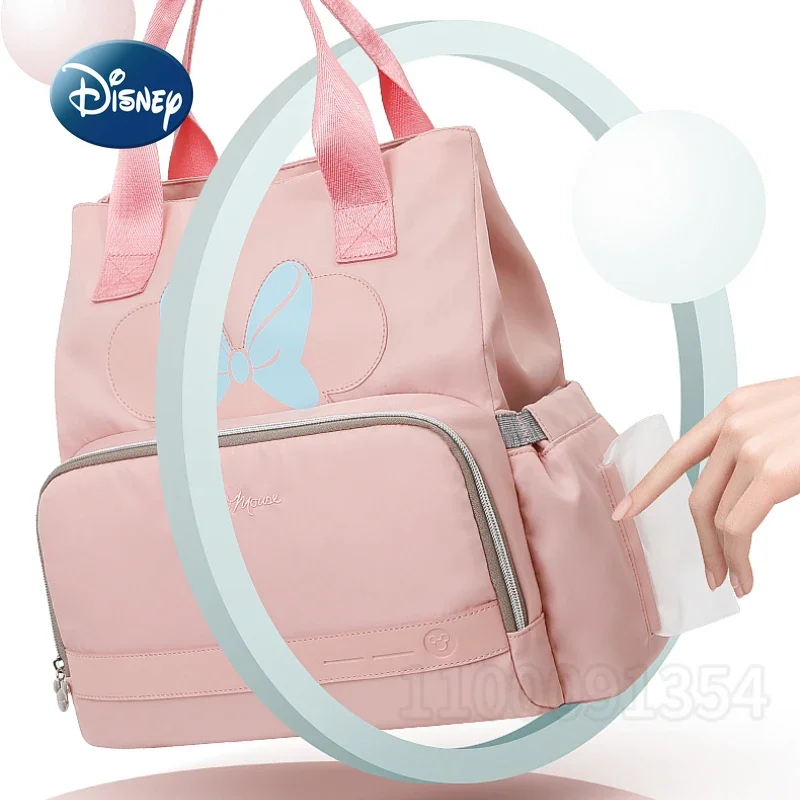 Disney Minnie New Diaper Backpack Luxury Brand Original Baby Diaper Bag Cartoon Fashion Baby Bag Waterproof Portable Diaper Bag