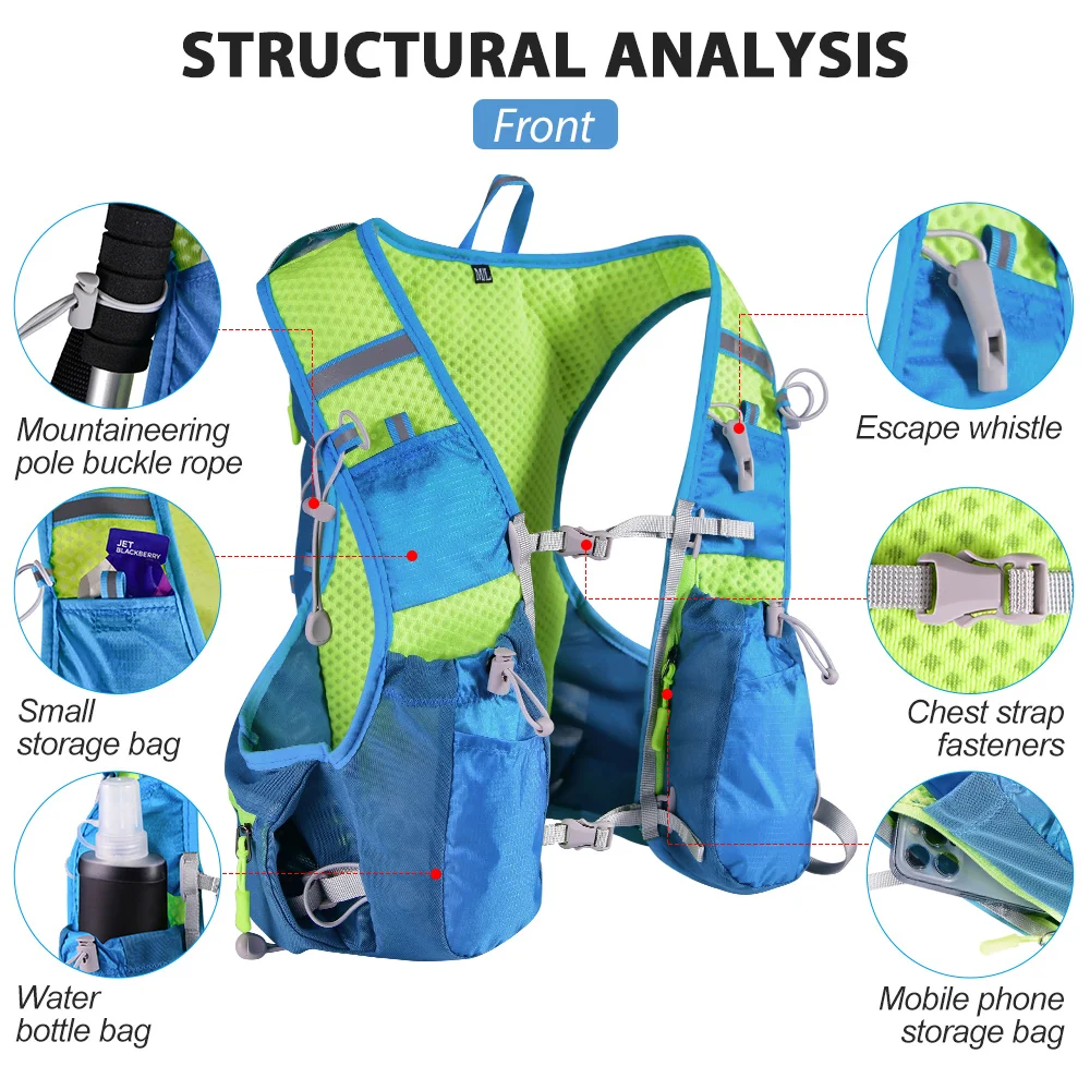 Leichter Outdoor-Rucksack, Trail-Running-Rucksack, Fahrradtasche, Bergsport-Rucksack, Wanderrucksack, Hydrationsrucksack – Detail 12