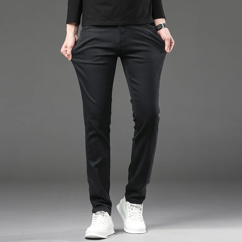 Black Jeans Men's Fashion Simple Fall Men's Clothing Business All-Match Casual Stretch Slim Denim Tappered Pants