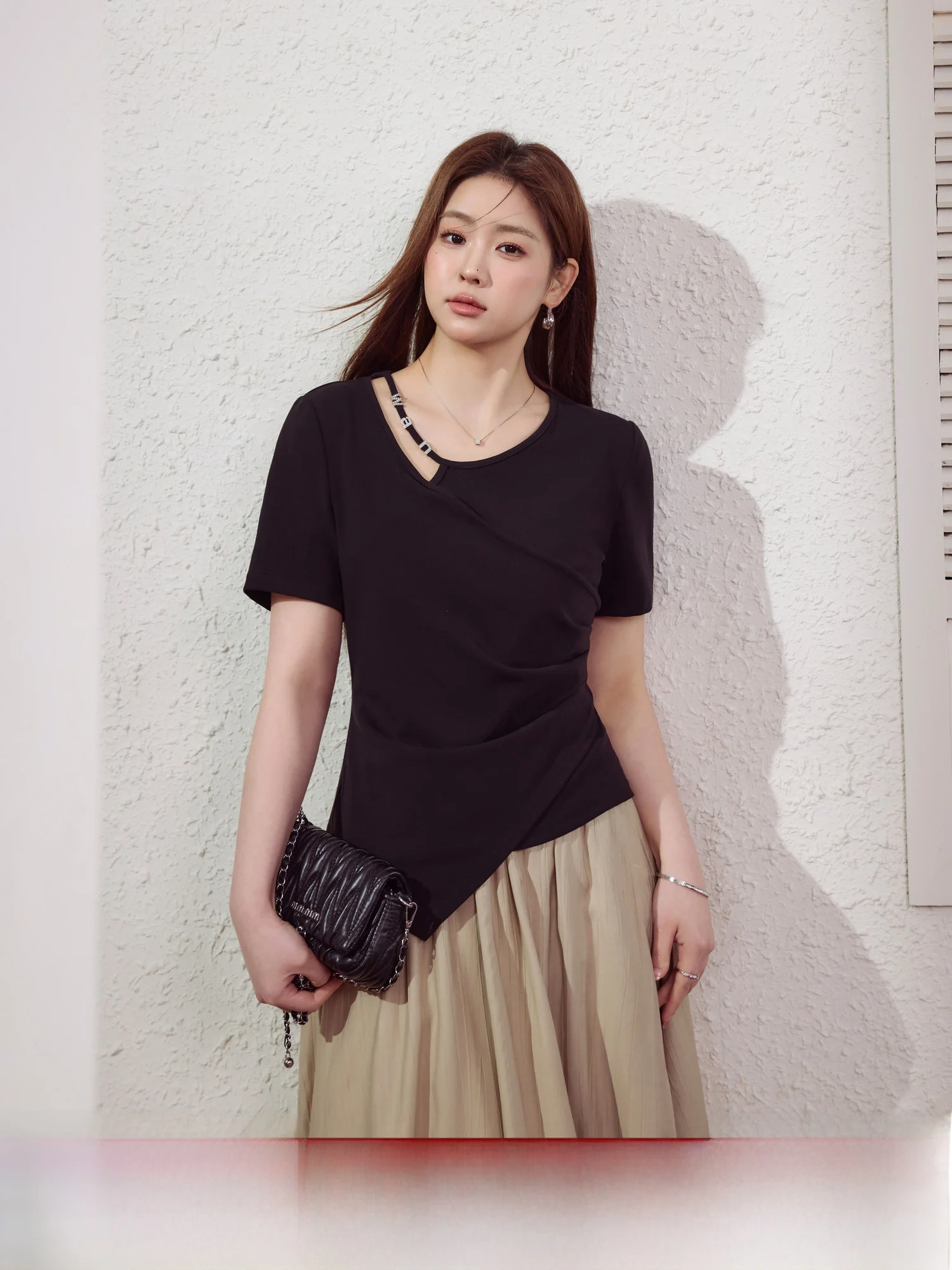 

Blue Language plus Size Women's T-irt Ele ort Sve Irregular Slimming Meat Covering Summer Commute Sle Regular Fit