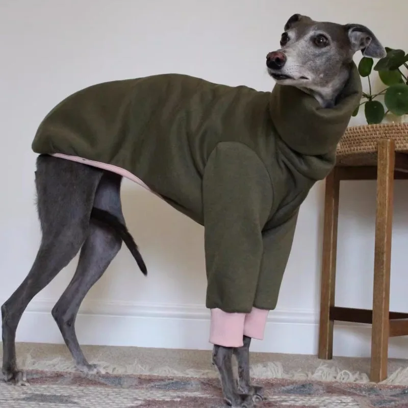 Fall Winter Soft Fleece Pet High Neck Coat Color Block Cuff Two Leg Warm Dog Outfit for Daily Walking Dog Winter Clothes