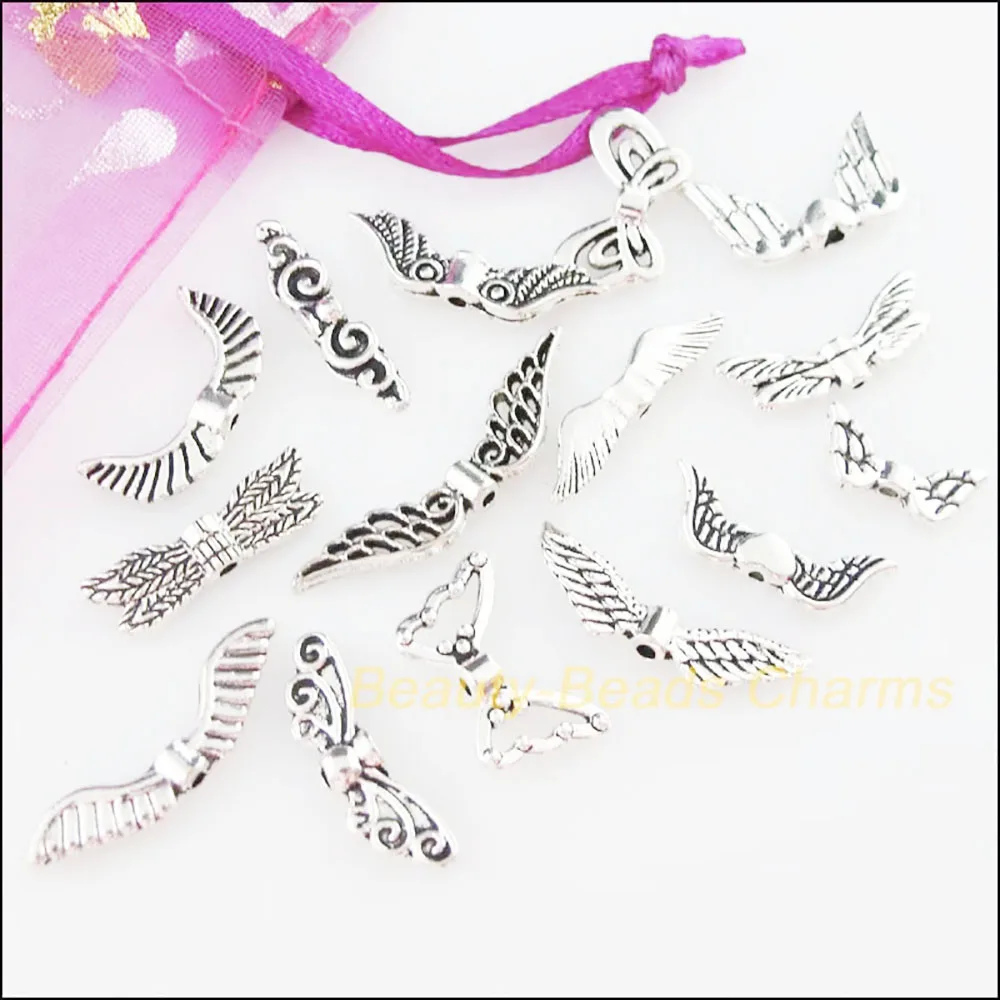30Pcs Mixed Tibetan Silver Color Wings Charms Pendants For Jewelry Craft DIY
