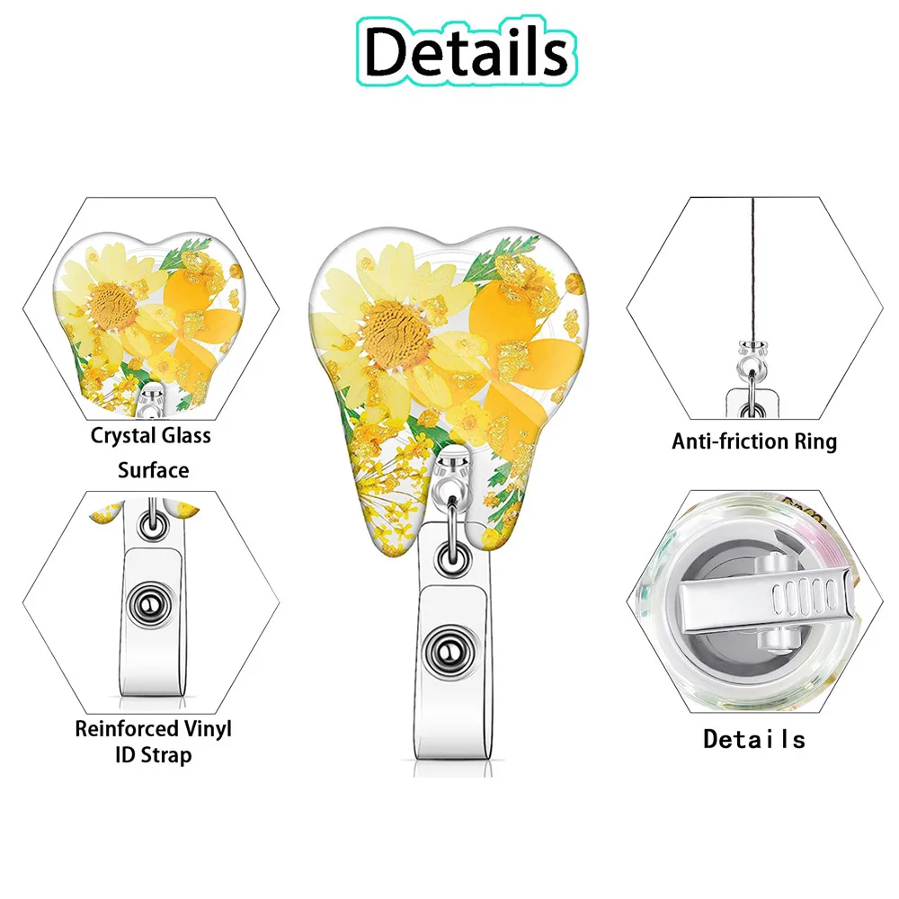 3pcs Dentist Accessories Decoration Tooth Shape Flower Badge Reel Holders Clips Dental Office Clinic Gifts Pediatric Dentistry