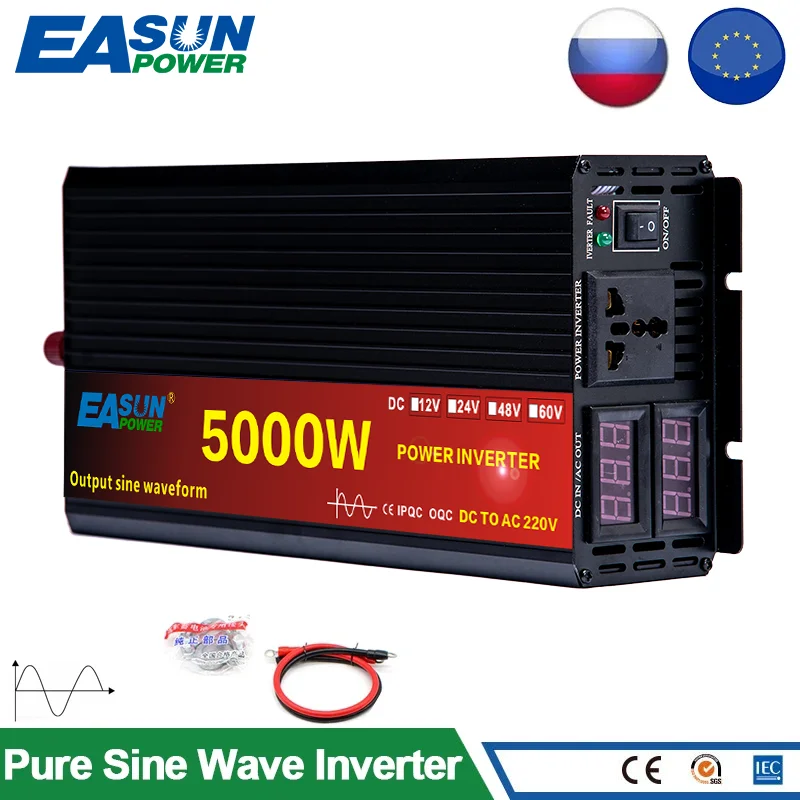 EASUN Inverter Pure Sine Wave Inverter 2000W 3000W 4000W 5000W DC 12v 24v AC 220v Power Car Inverter Converte With LED Display