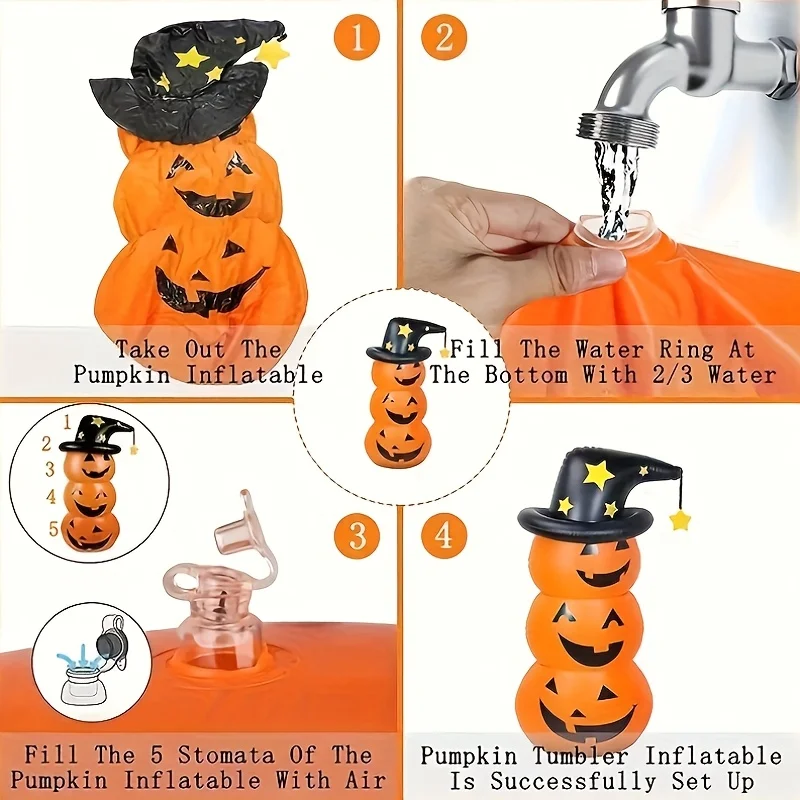 1 Set PVC Halloween Stehender Orangefarbener Kürbis, Aufblasbare Wasserbefüllte Halloween-Willkommensdekoration, Aufblasbare Halloween-Kürbis-Dekoration – Detail 3