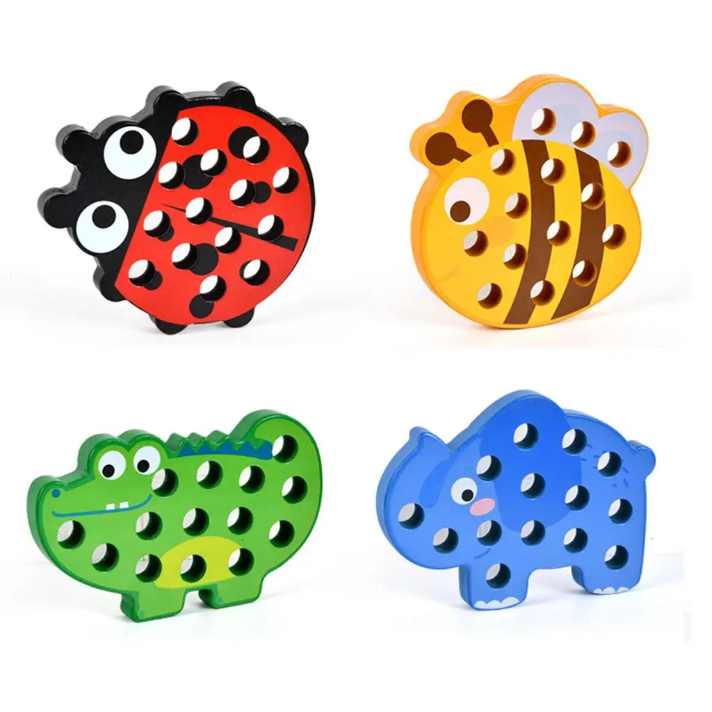 

Threading Toys Beaded Blocks Durable Lacing Wooden for Fine Motor Skill