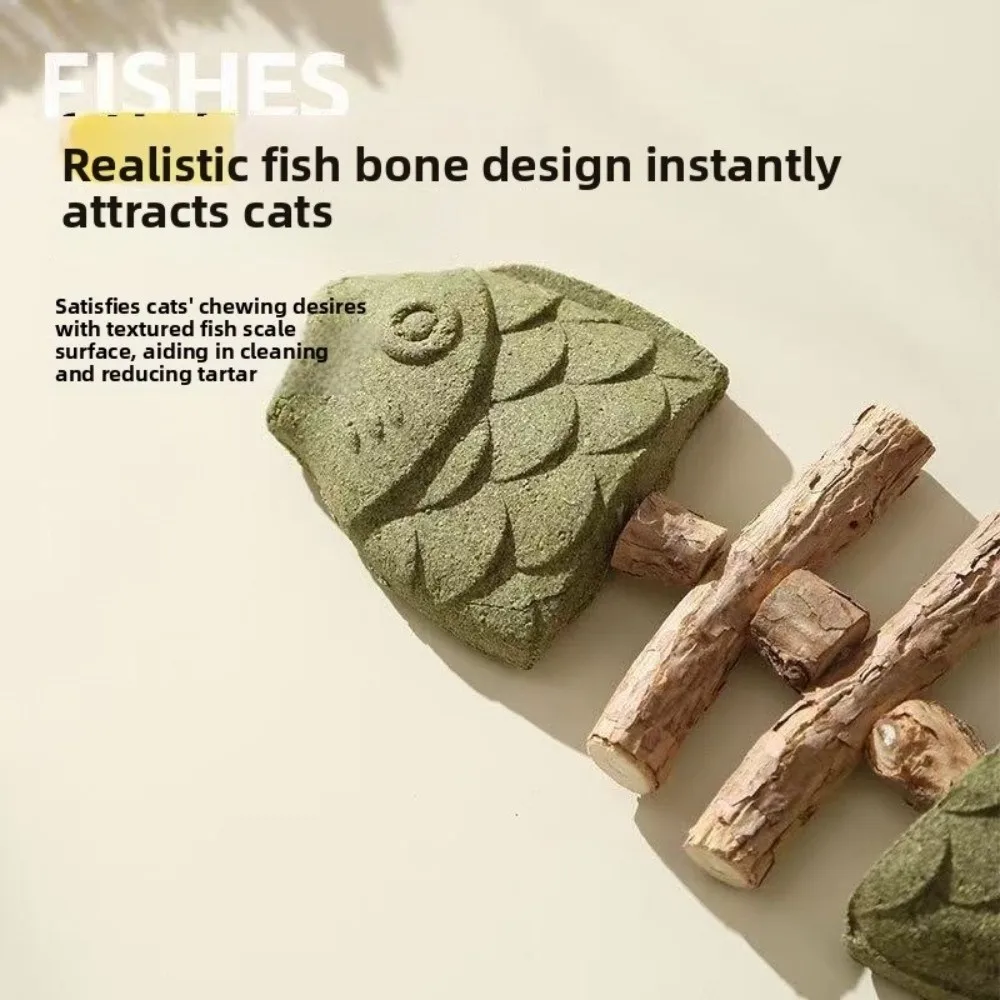 Fish Bone Shape Cat Molar Stick Teeth Cleaning Bite-Resistant Cat Chewing Stick Wooden Molar Function Catnip Fish Toy For Cats