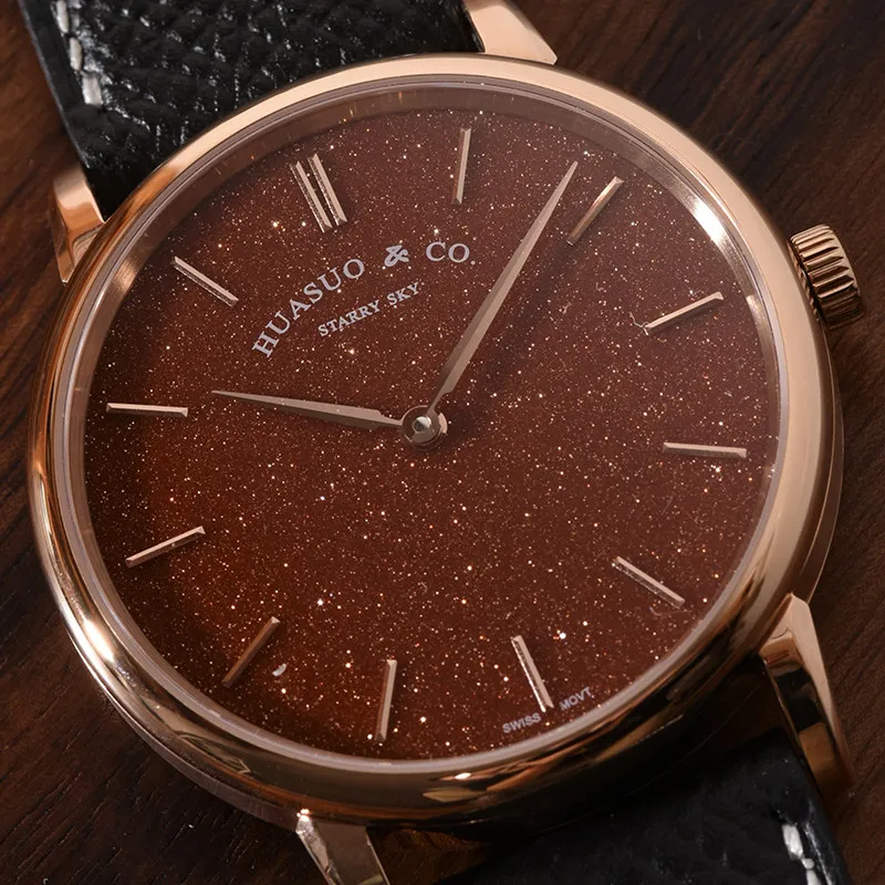 Huasuo 39mm Ultra-thin Watch Star Disc SW300 Automatic Mechanical Movement Waterproof Business Leisure Watch