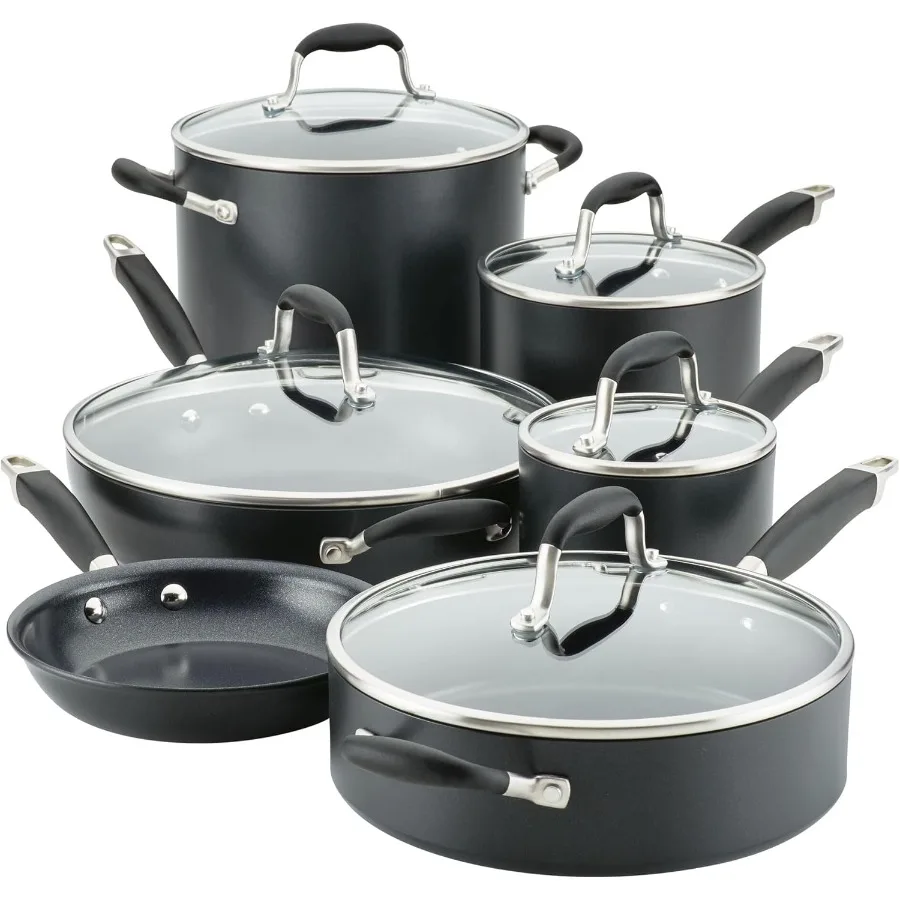 

Advanced Home Hard Anodized 11Piece Cookware Set for ProfessionalGrade Cooking: Durable NonStick Surface Even Heat Distribution