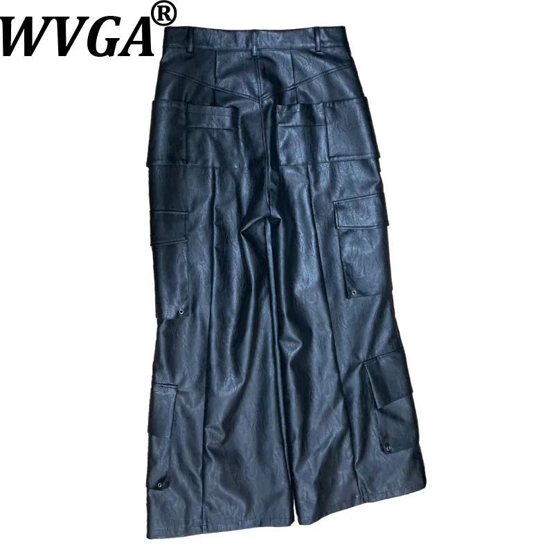 

WVGA Autumn Winter New Men Tide Multi-Pocket Loose Darkwear Niche Chic Casual Wide-Leg Leather Trendy Cargo Pants Ins Y2K W15425