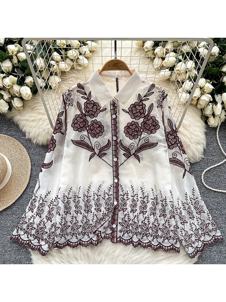 

Women Spring Shirt 2025 New Korean Casual Commute Fashion Embroidery Design Niche Versatile Slimming Long Sleeved Shirt BL103