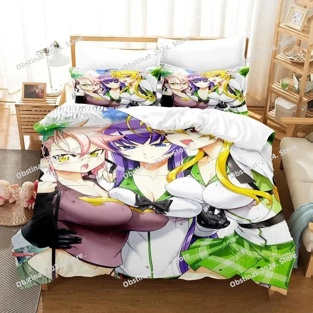 

3D Anime Sexy Girl Highschool of the Dead Bedding Set Printed single Comforter Duvet Cover Pillow Case 3 Pieces Kids Adult Size