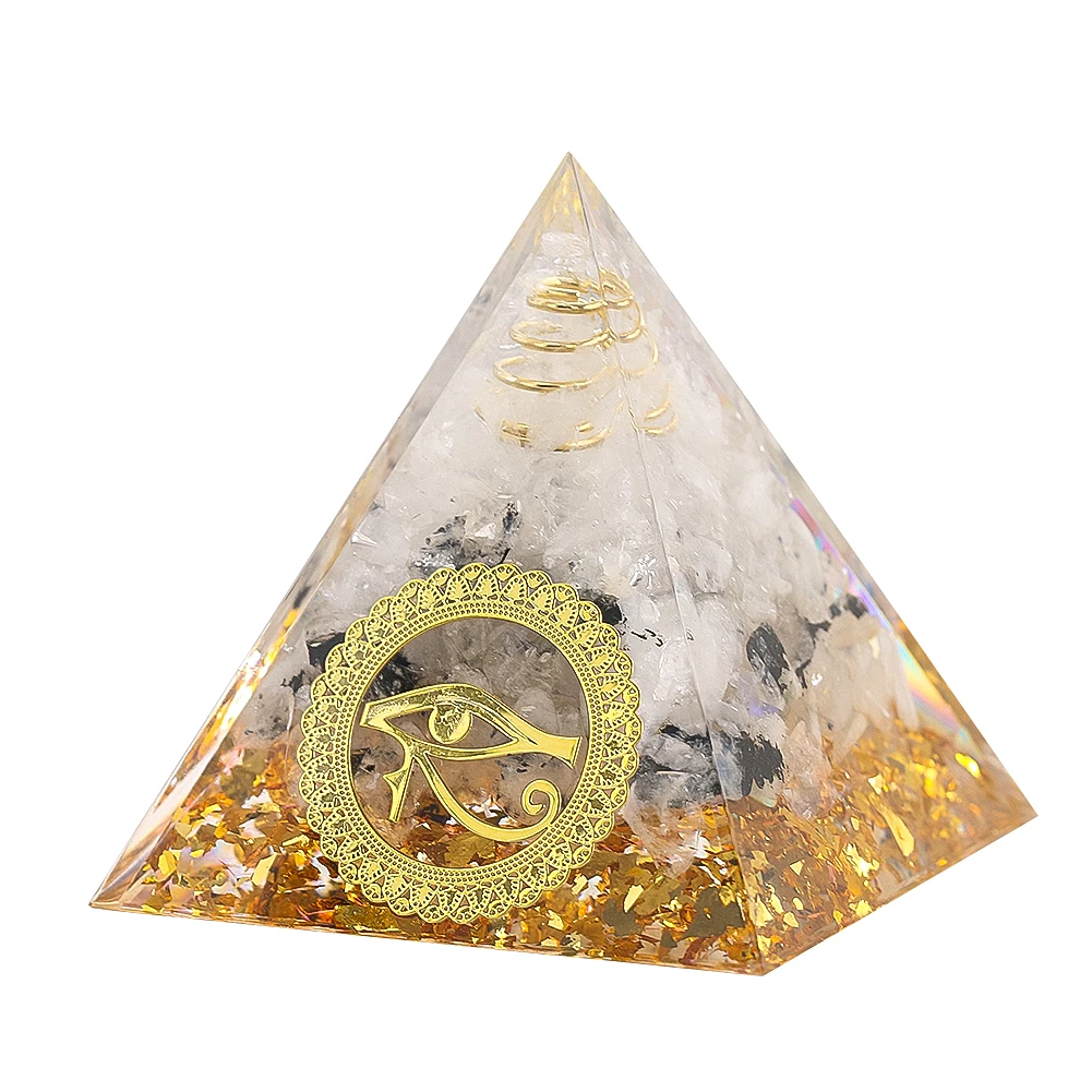 Natural Crystal Chip Pyramid Resin Crafts Eye of Horus Healing Energy Magnetic Field Protection Yoga Meditation Home Decoration