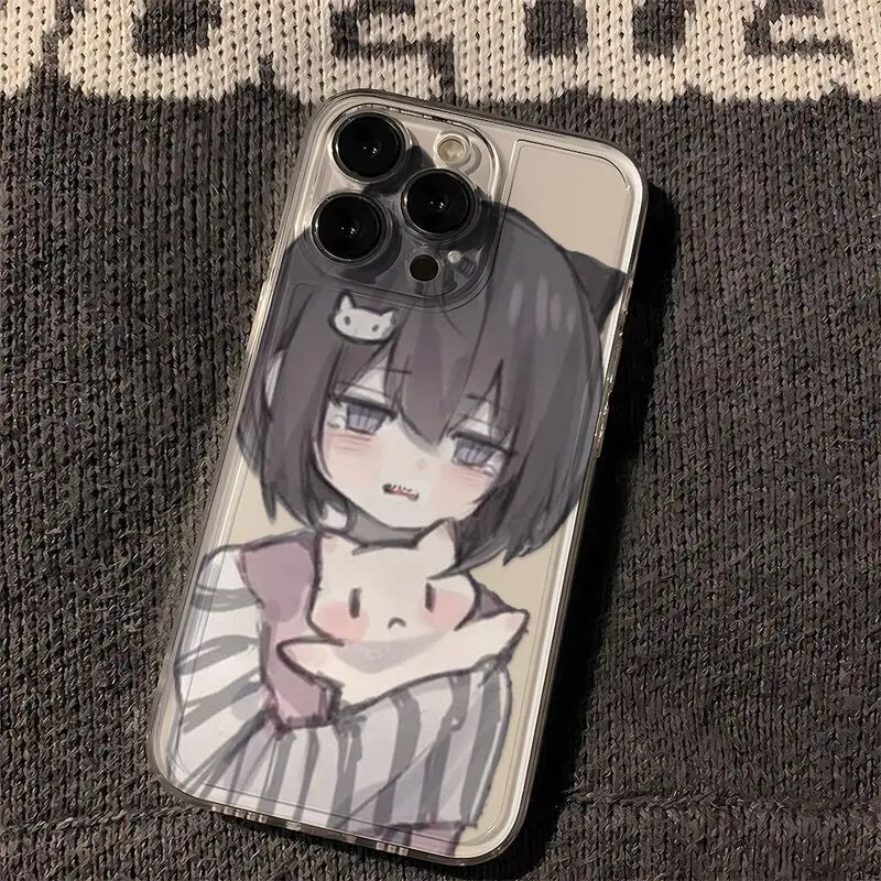 Cute Japanese anime girl cartoon phone case for iphone 15 pro max 14 plus 13 12 11 soft tpu cover for iphone xr xs max x bumper