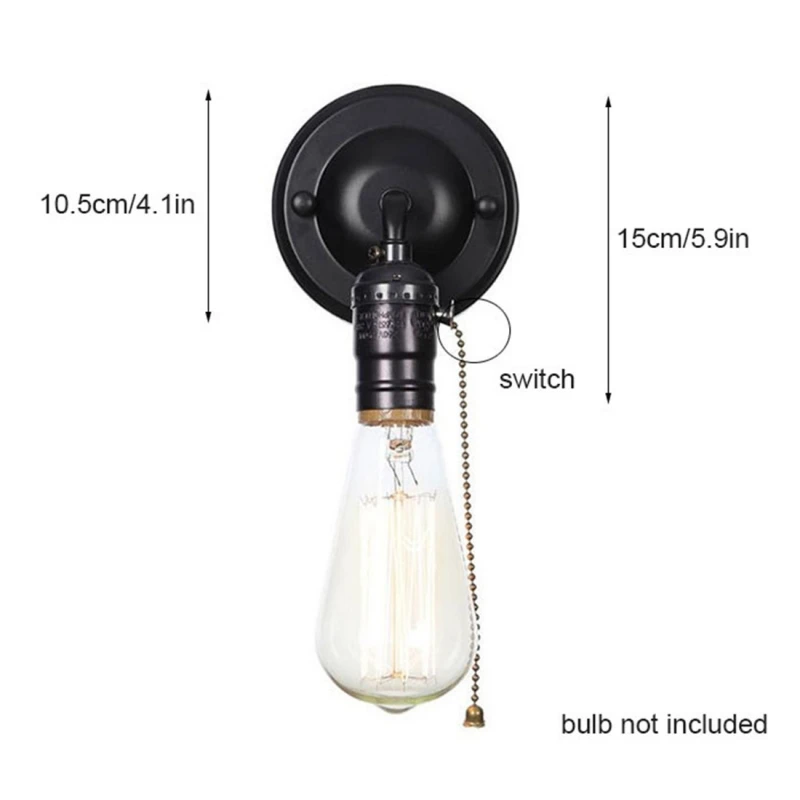 Switch wall light Silver Black Color Antique Brass aluminum with Knob switch lamp holder Chain Switch vintage edison wall lamp