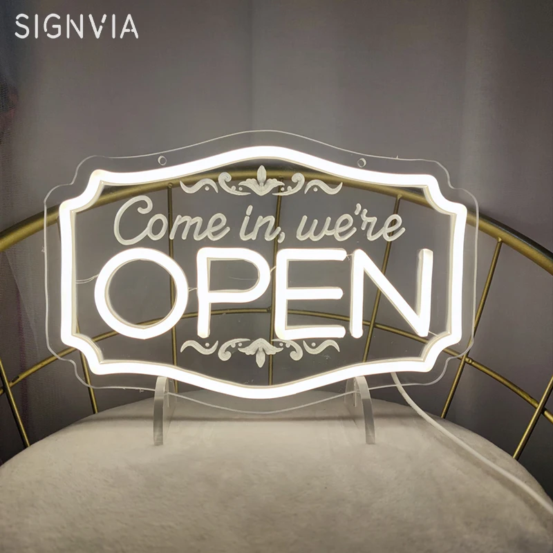 LED White Color Open Signs Wedding Party Neon Light Room Wall Bar Club Bedroom Business Decor Aesthetic Decoration Neon Lamp