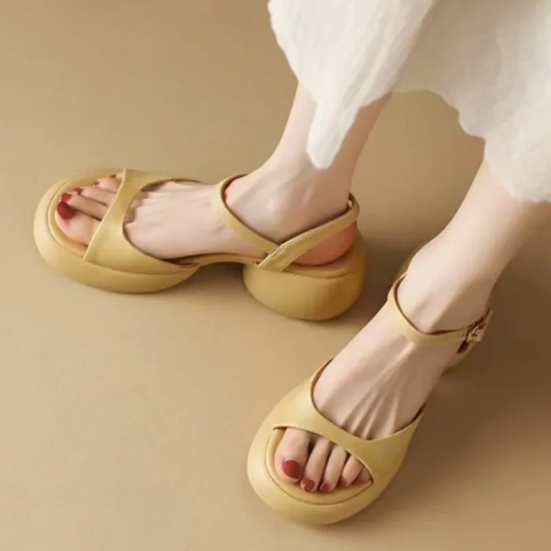 2024 New Summer Women’s Outer Sandals Korean Style Strap High Heels Fashion Design Party and Work Ladies Casual Shoes