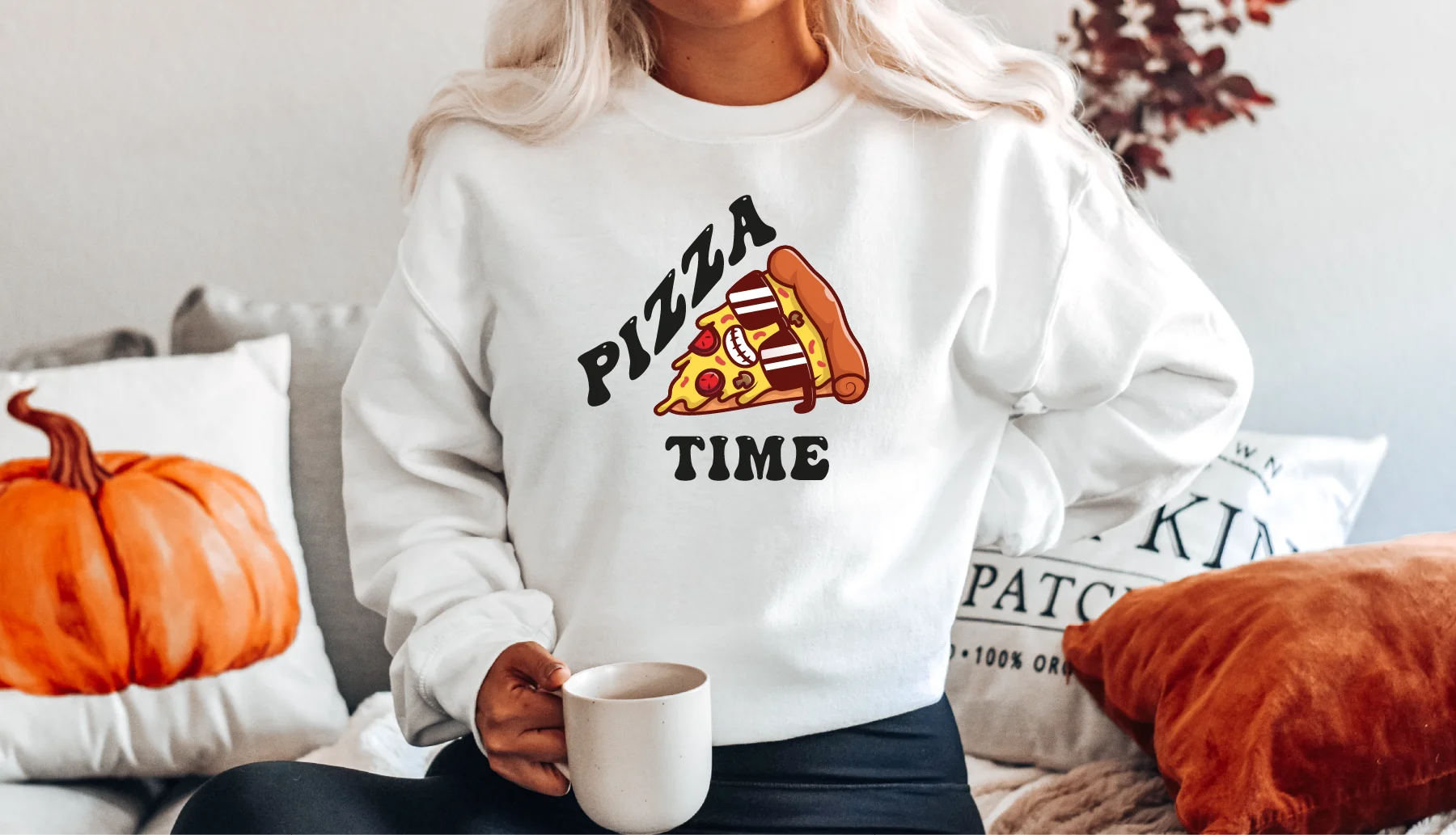 Unisex Pizza Time Sweatshirt Cool Sunglasses Pizza Cute Funny Comfortable Long Sleeves Pullovers Winter Women Clothes