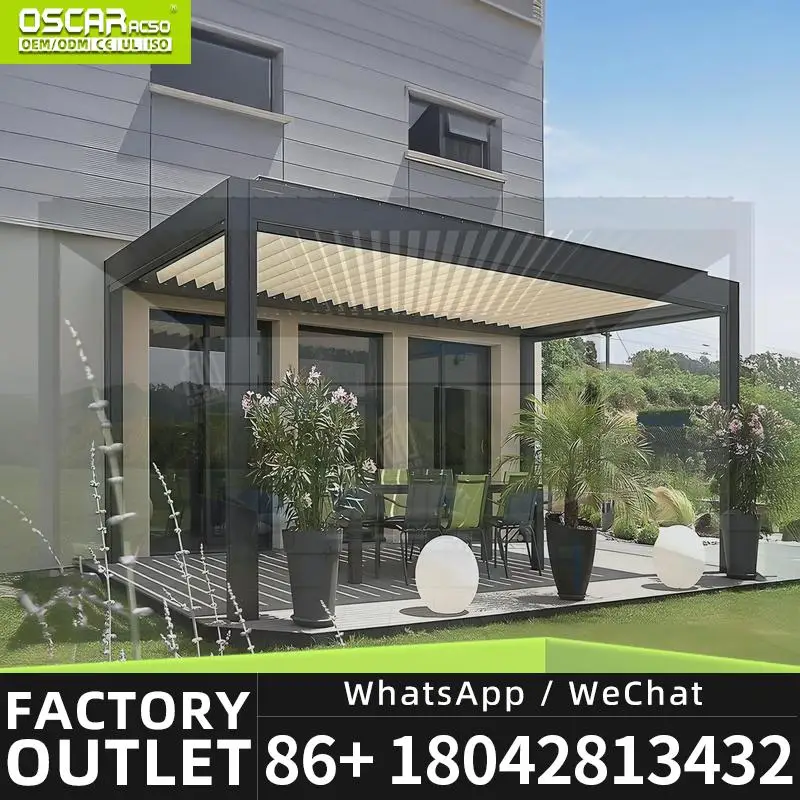3x3 3x4 Waterproof Outdoor Aluminium Motorized Adjustable Louvered Roof Bioclimatic Structure Patio Shelter for Garden Backyard