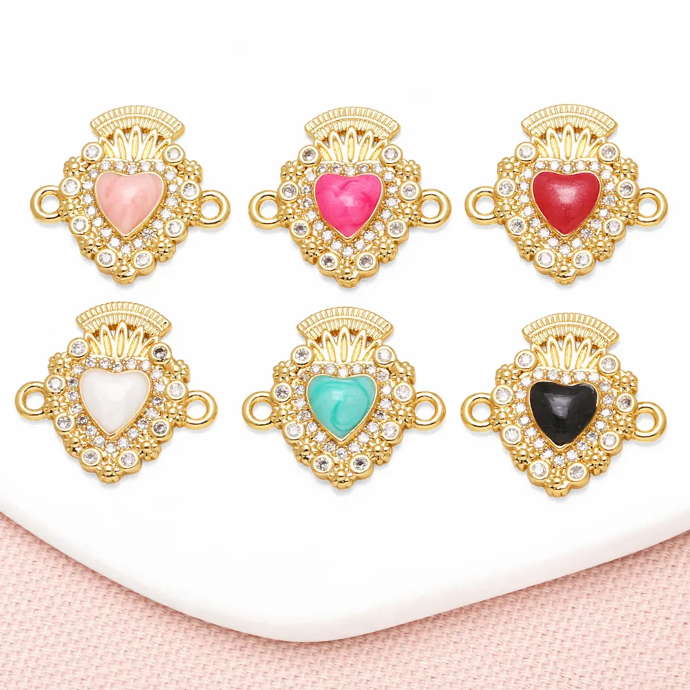OCESRIO Multicolor Enamel Heart Charms for Bracelet Copper Gold Plated White Crystal Handmade Jewelry Making Component chma373