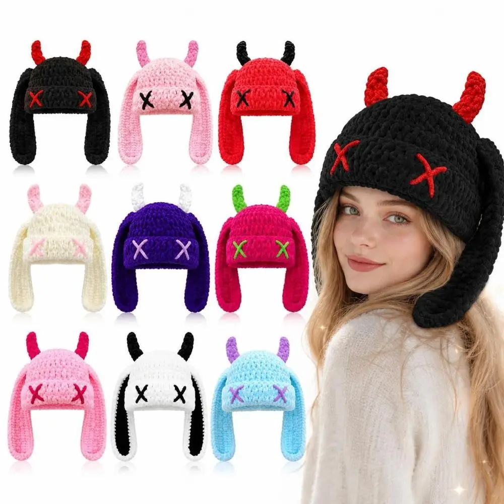 Elastic Knit Women's Warm Knitted Hat Thickened Protection From Cold Little Devil Long Ears Cap Soft Warm Warm Windproof Cap