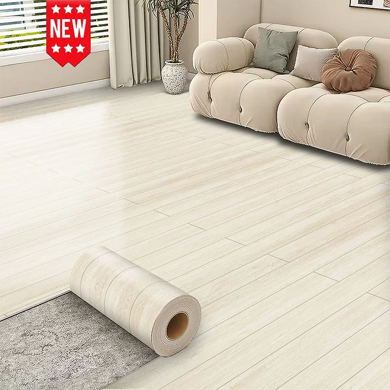 Leichter Holzmaserung-Bodenaufkleber Selbstklebende Wasserdichte PVC-Vinyl-Bodenbelagsrolle für Wohnzimmer Schlafzimmer Heimdekoration